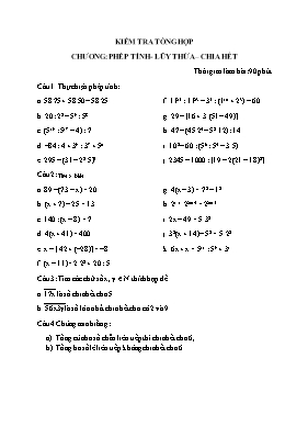 Đề kiểm tra Chương Phép tính - Lũy thừa  Chia hết - Số học 6